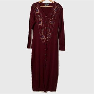 Vintage Carole Little red embroidered knit sweater dress